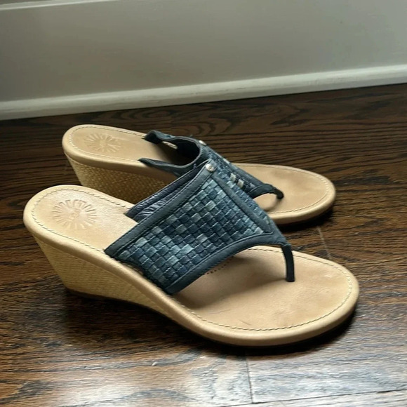 Ugg wedge sandals size 7 blue slip on sandals non slip - Picture 2 of 5